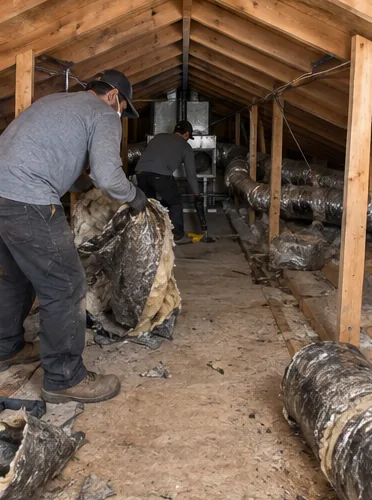 Forty-year-old attic ducts, replaced in two days: stage 3, remove.