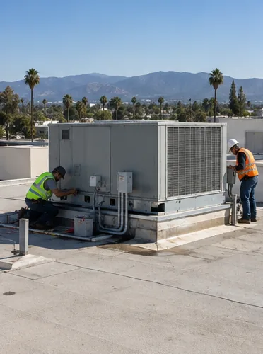 A fourplex rooftop unit, craned and commissioned: stage 6, connect.